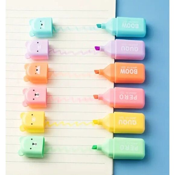 6-Pack of Tiny Markers with Fluorescent Colors & Cute Kawaii Design - Perfect fo - Picture 2 of 4